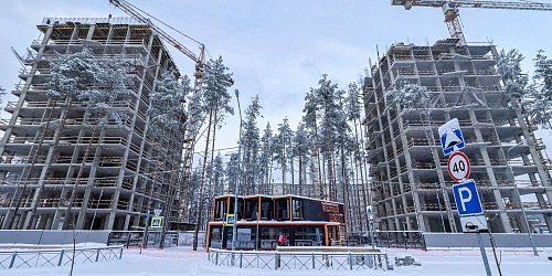 Общий вид на строительство 2-й очереди строительства. Корпуса 5-9, встроенный ДОУ на 60 мест